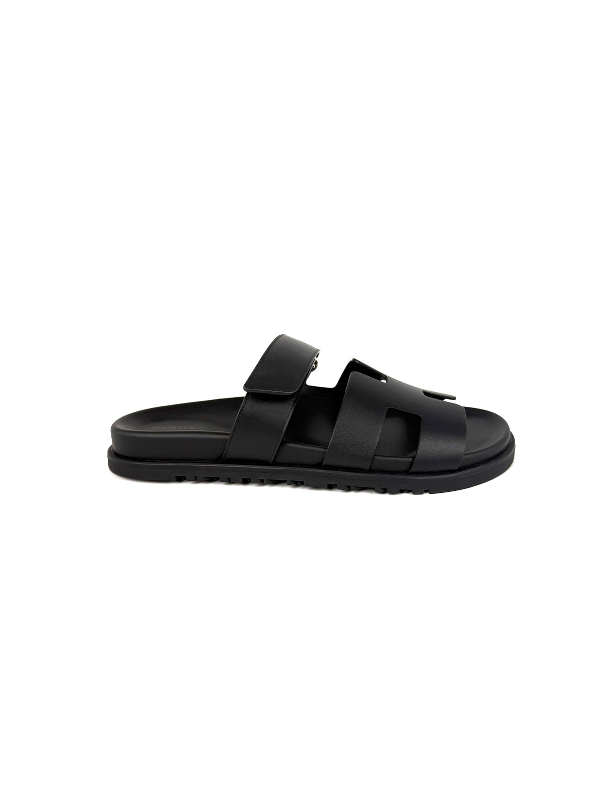 HERMES Chypre Black Leather Slide Sandals 40 9.5 New