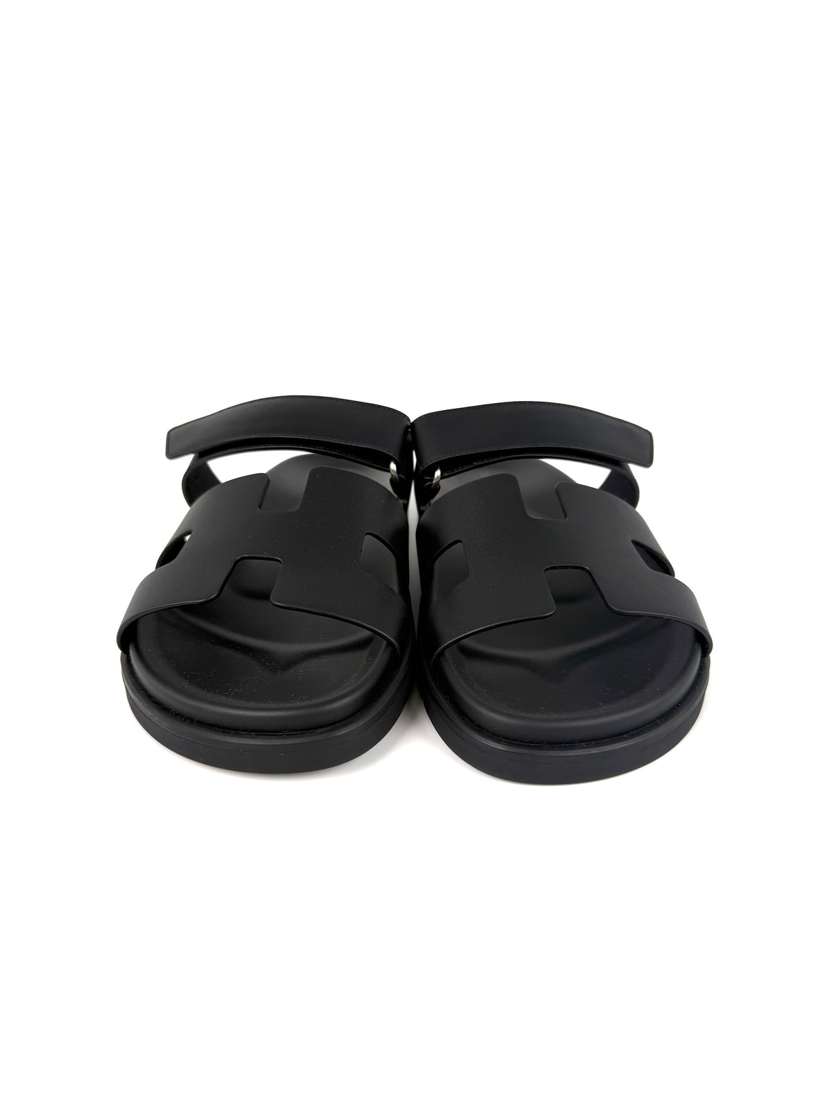 HERMES Chypre Black Leather Slide Sandals 40 9.5 New