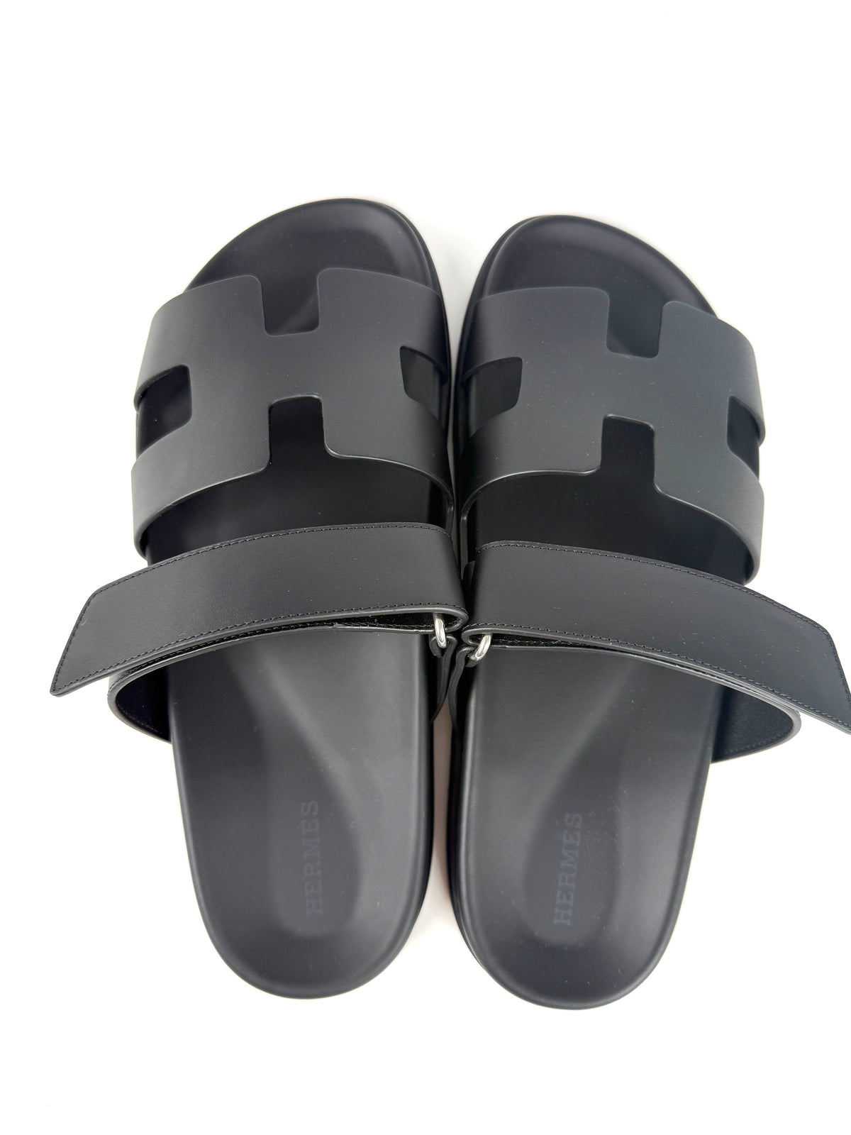 HERMES Chypre Black Leather Slide Sandals 40 9.5 New