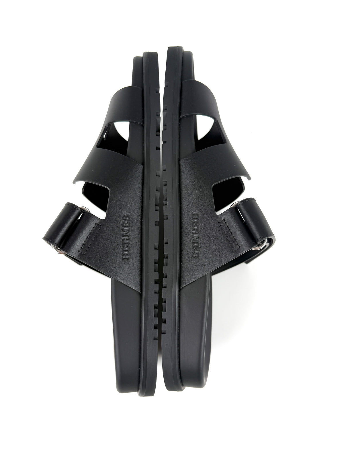HERMES Chypre Black Leather Slide Sandals 40 9.5 New