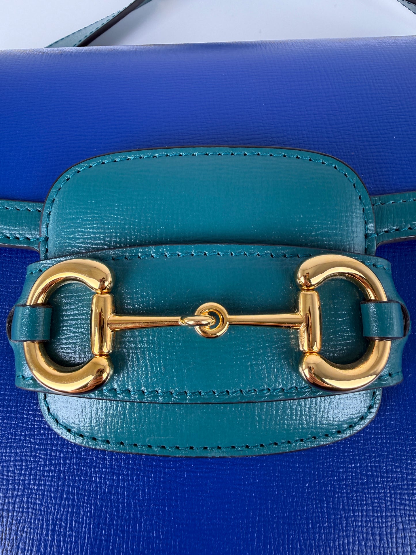 Gucci 1955 Azalea Calfskin Horsebit Medium Blue Green Leather Shoulder Crossbody Bag
