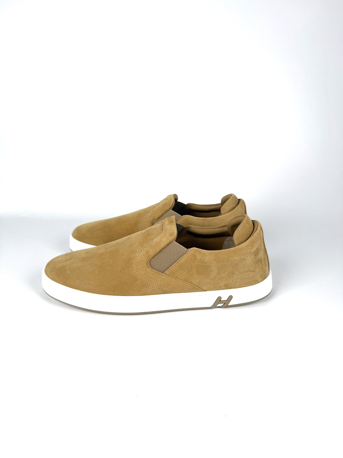 HERMES Lucky Men’s Beige Suede Slip on Sneakers 44 10 New