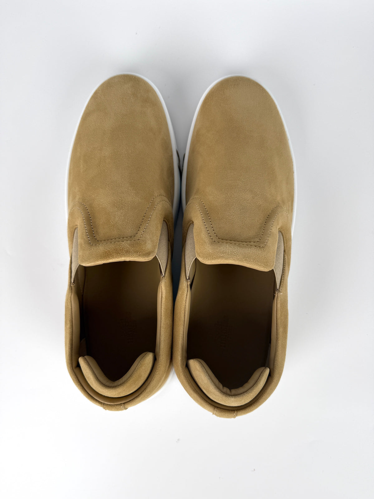 HERMES Lucky Men’s Beige Suede Slip on Sneakers 44 10 New