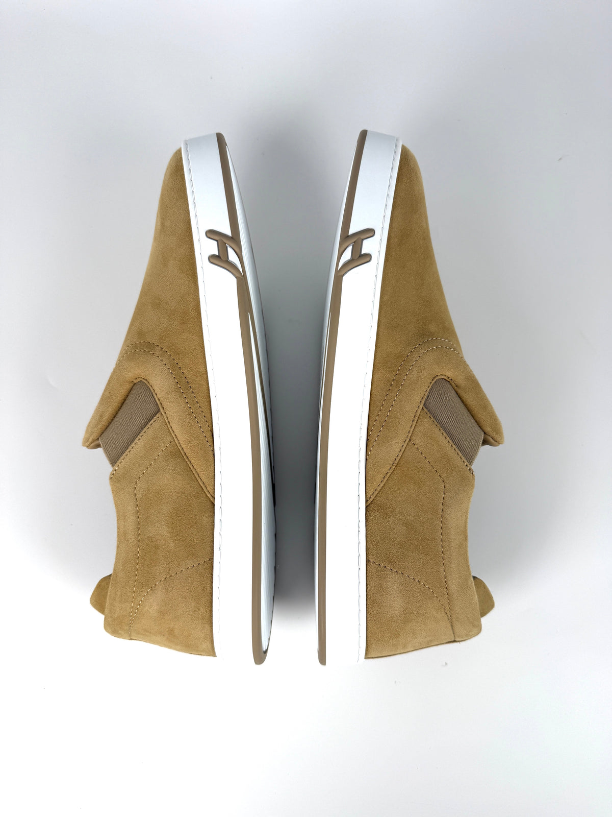 HERMES Lucky Men’s Beige Suede Slip on Sneakers 44 10 New