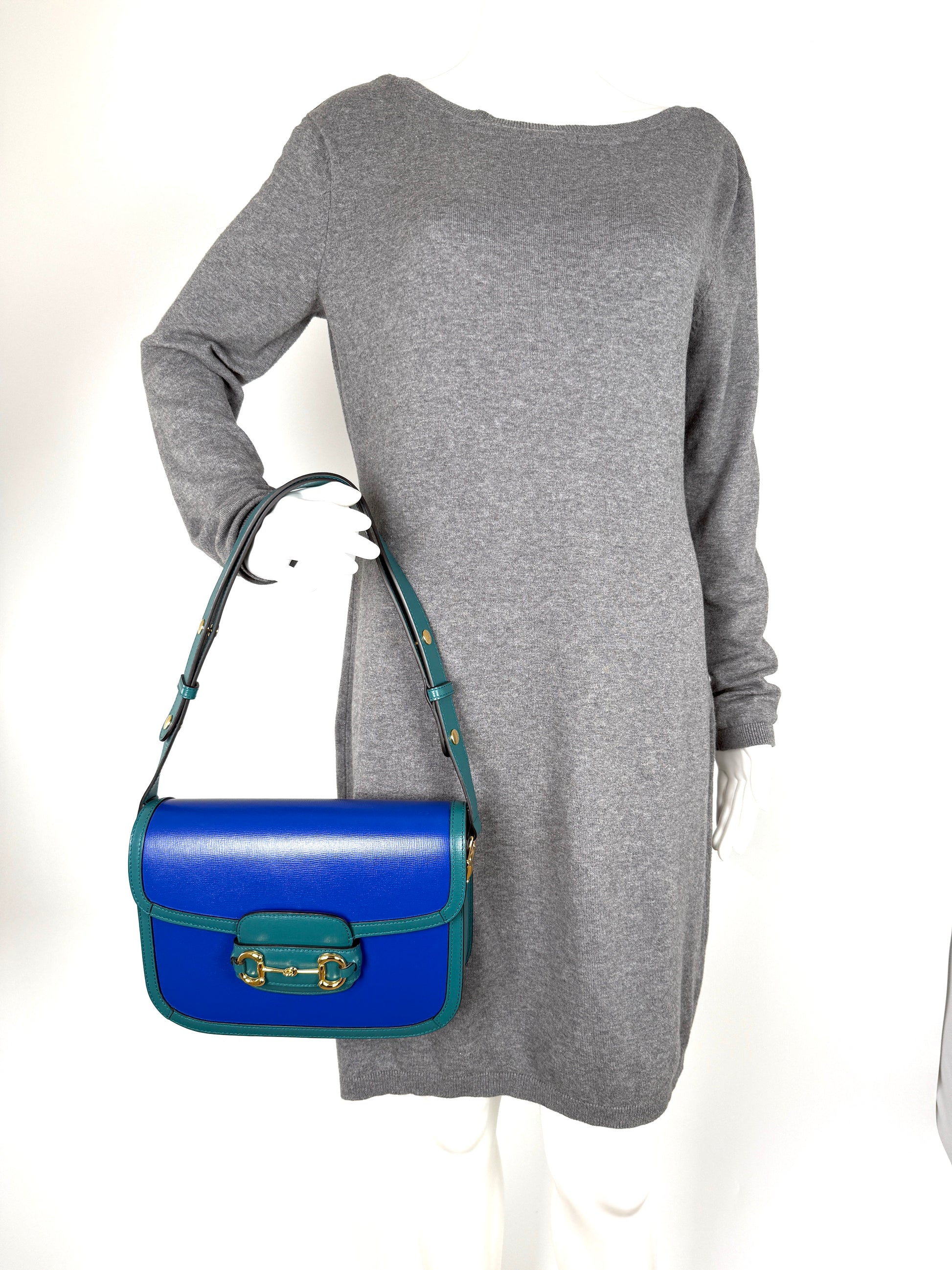 Gucci 1955 Azalea Calfskin Horsebit Medium Blue Green Leather Shoulder Crossbody Bag