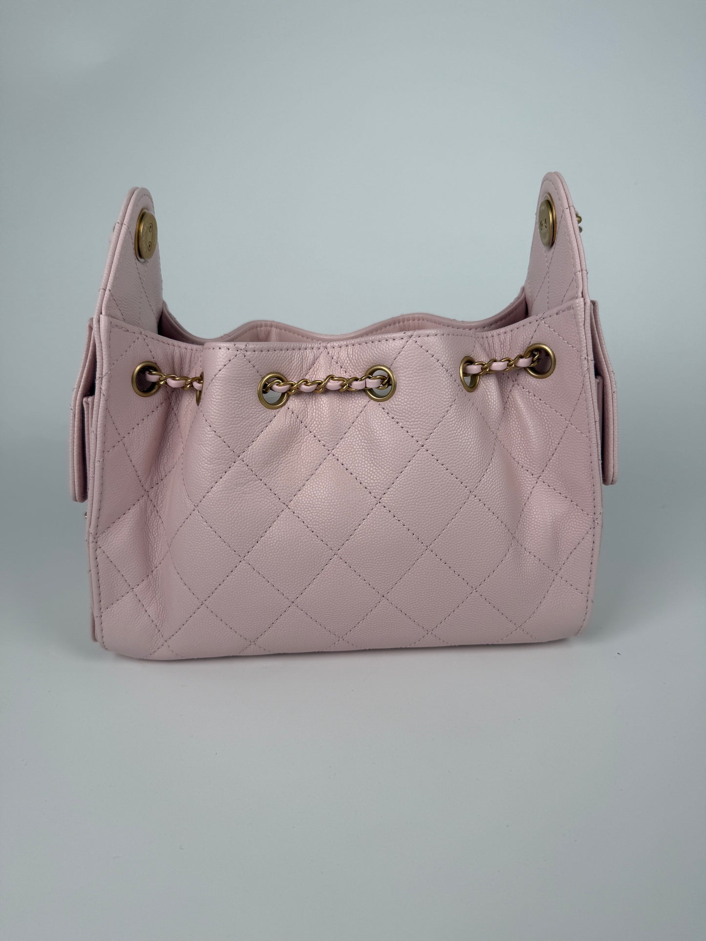 New CHANEL 25 Mini Pink Quilted Caviar Leather Shoulder Bag