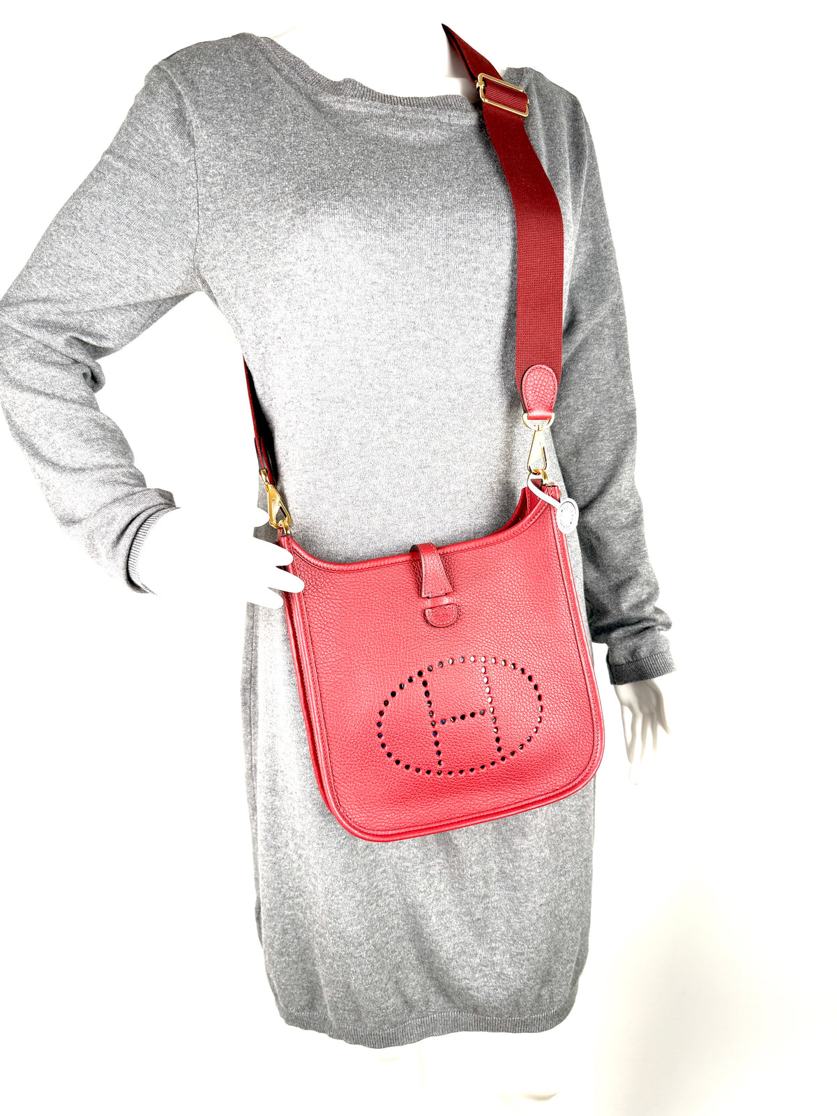 HERMES Evelyne 23 Rouge H Leather Crossbody Bag New