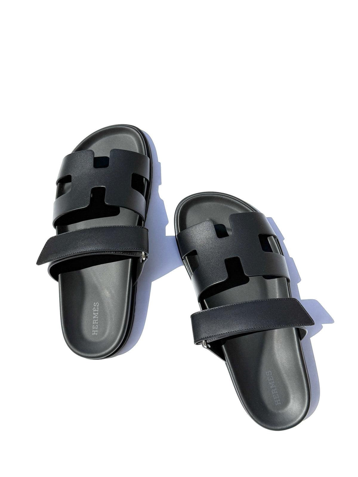 HERMES Chypre Black Leather Slide Sandals 40 9.5 New