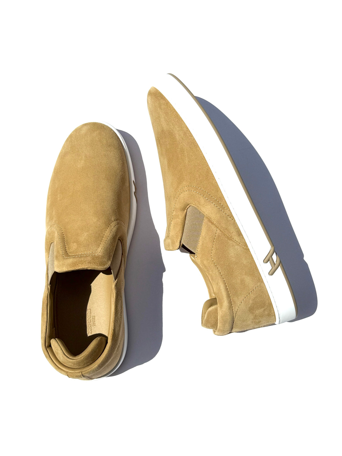 HERMES Lucky Men’s Beige Suede Slip on Sneakers 44 10 New