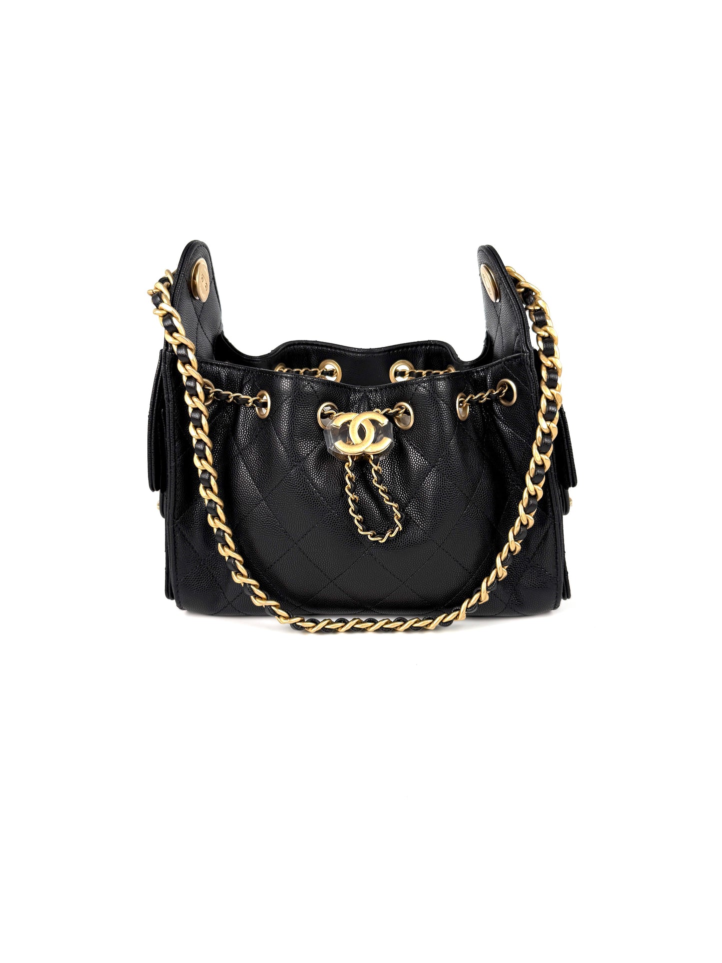 New CHANEL 25 Mini Black Quilted Caviar Leather Shoulder Bag