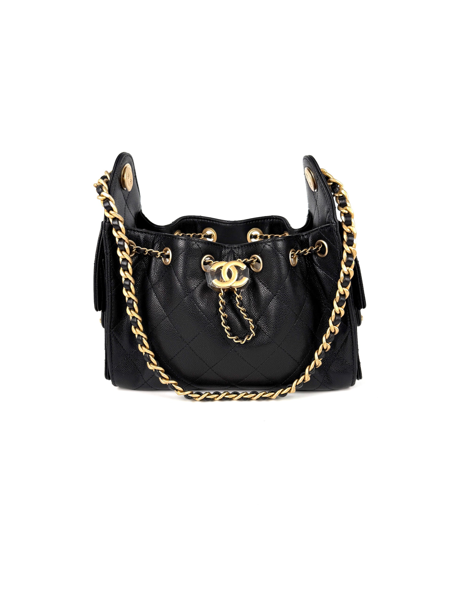 CHANEL 25 Mini Black Quilted Caviar Leather Shoulder Bag