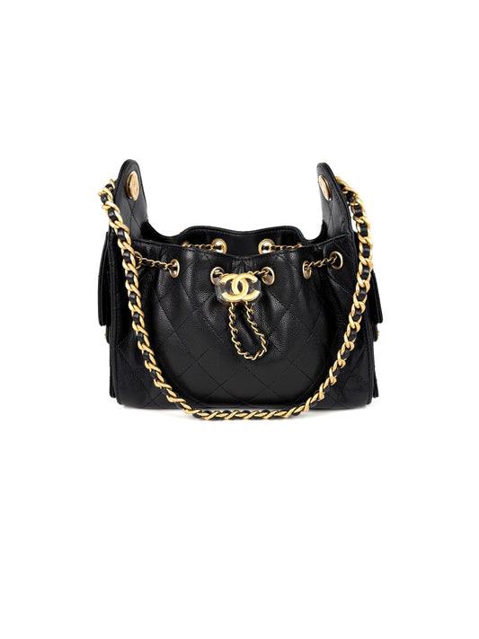 CHANEL 25 Mini Black Quilted Caviar Leather Shoulder Bag