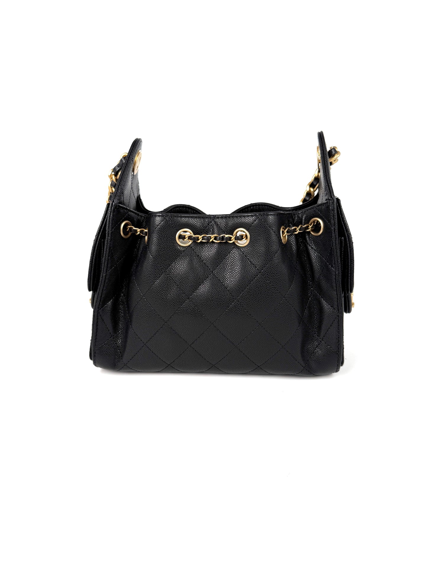 New CHANEL 25 Mini Black Quilted Caviar Leather Shoulder Bag