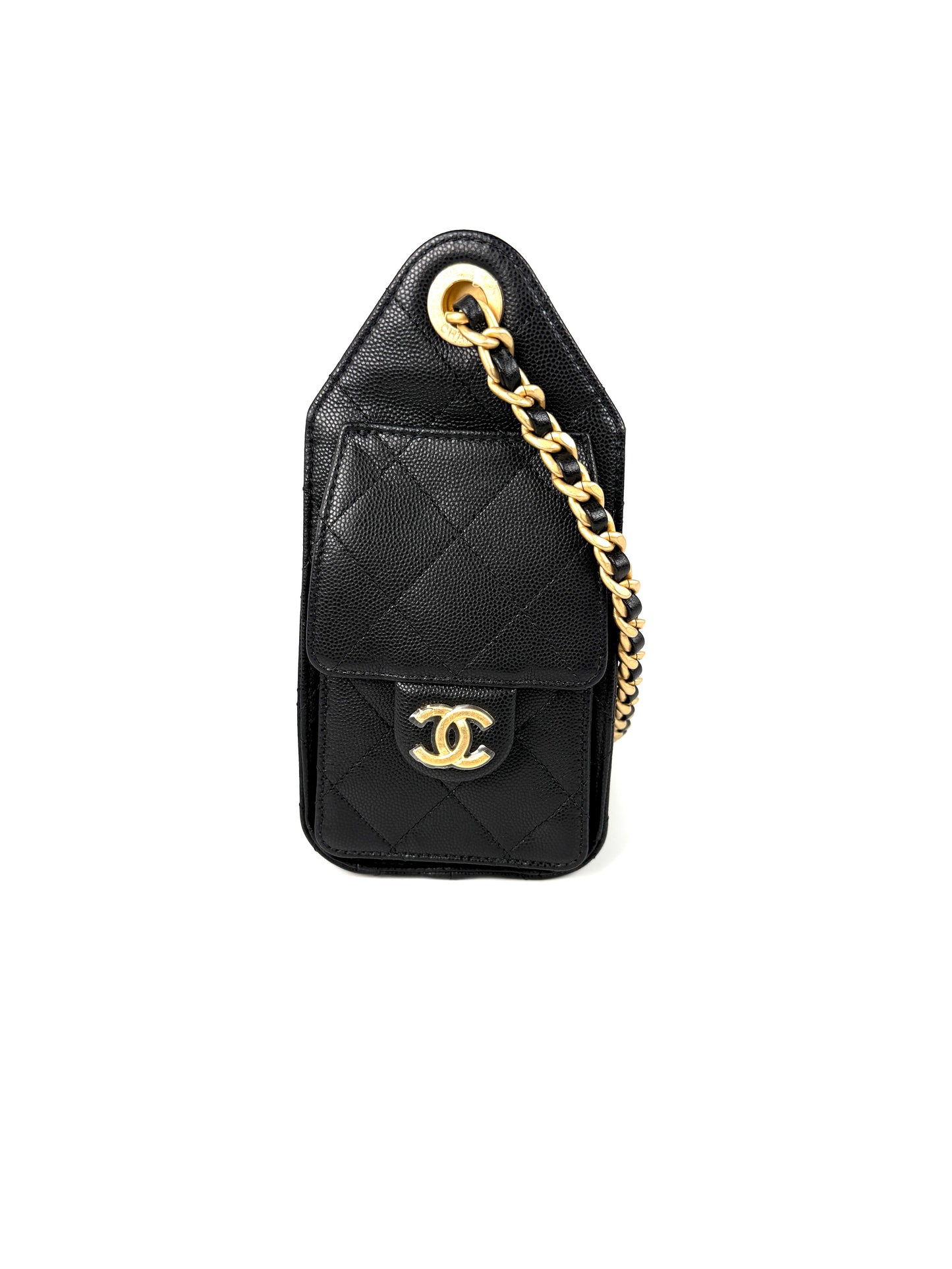 New CHANEL 25 Mini Black Quilted Caviar Leather Shoulder Bag
