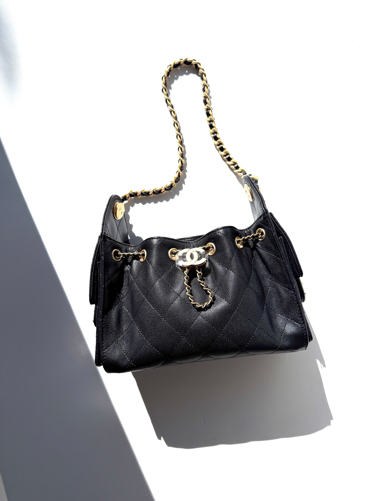 CHANEL 25 Mini Black Quilted Caviar Leather Shoulder Bag