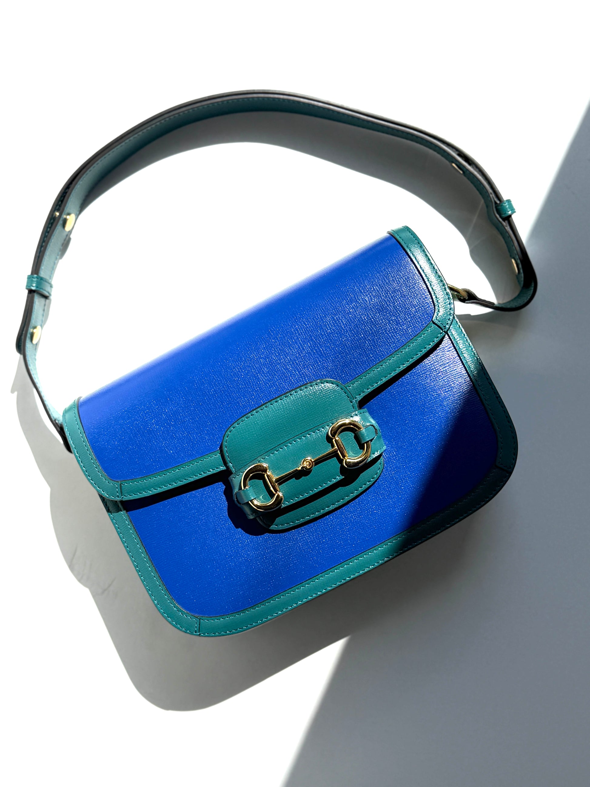Gucci 1955 Azalea Calfskin Horsebit Medium Blue Green Leather Shoulder Crossbody Bag