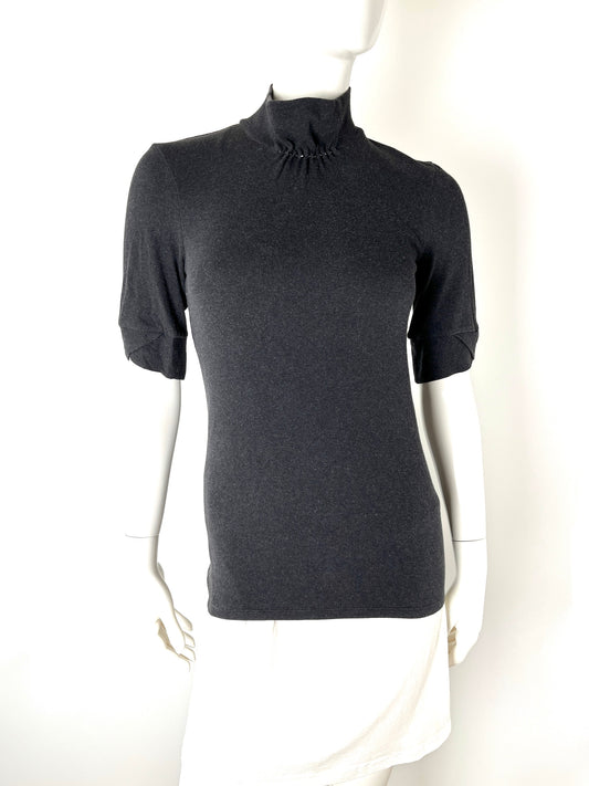Brunello Cucinelli Gray Mock Neck Short Sleeve Top Shirt L