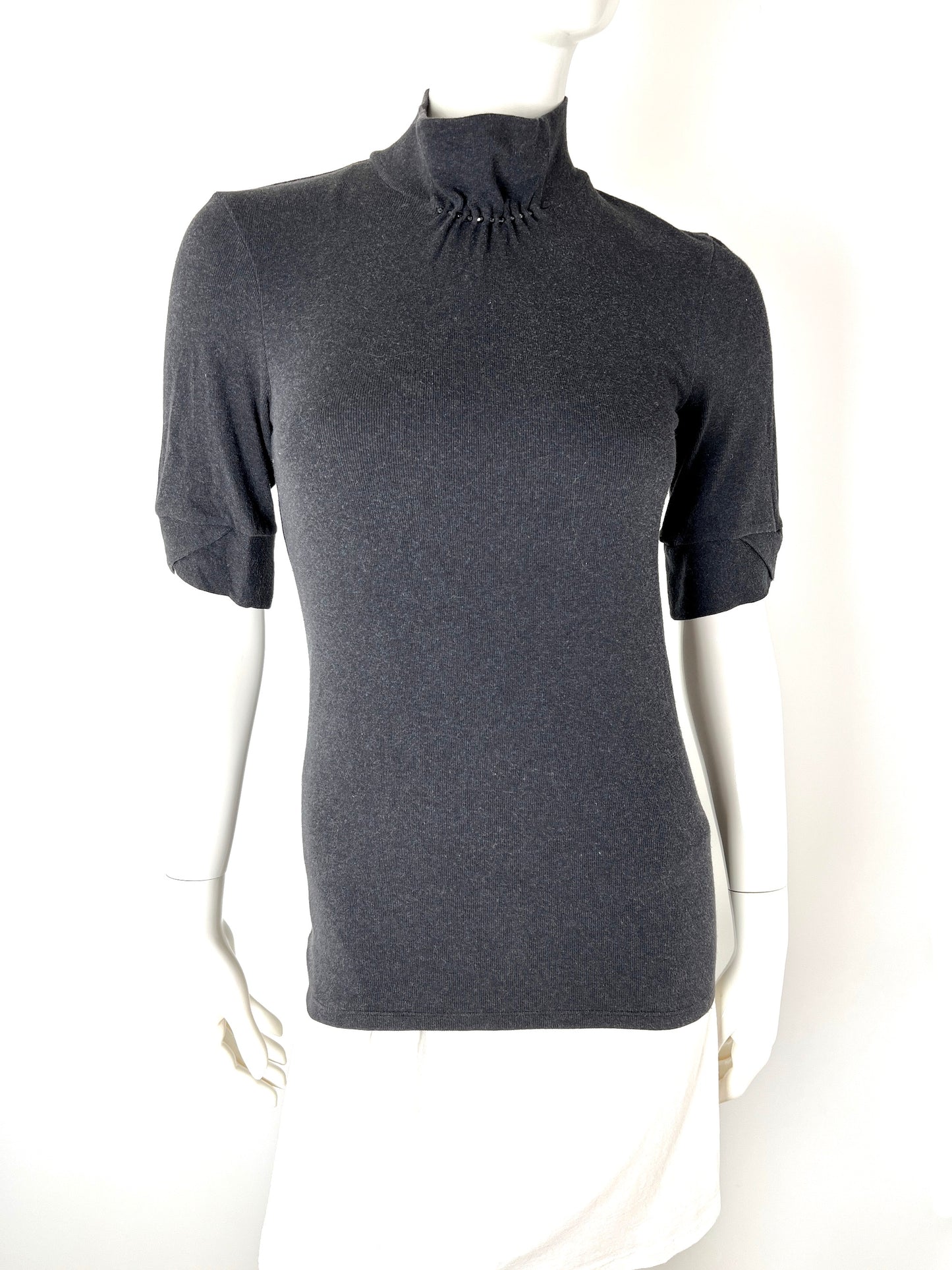 Brunello Cucinelli Gray Mock Neck Short Sleeve Top Shirt L