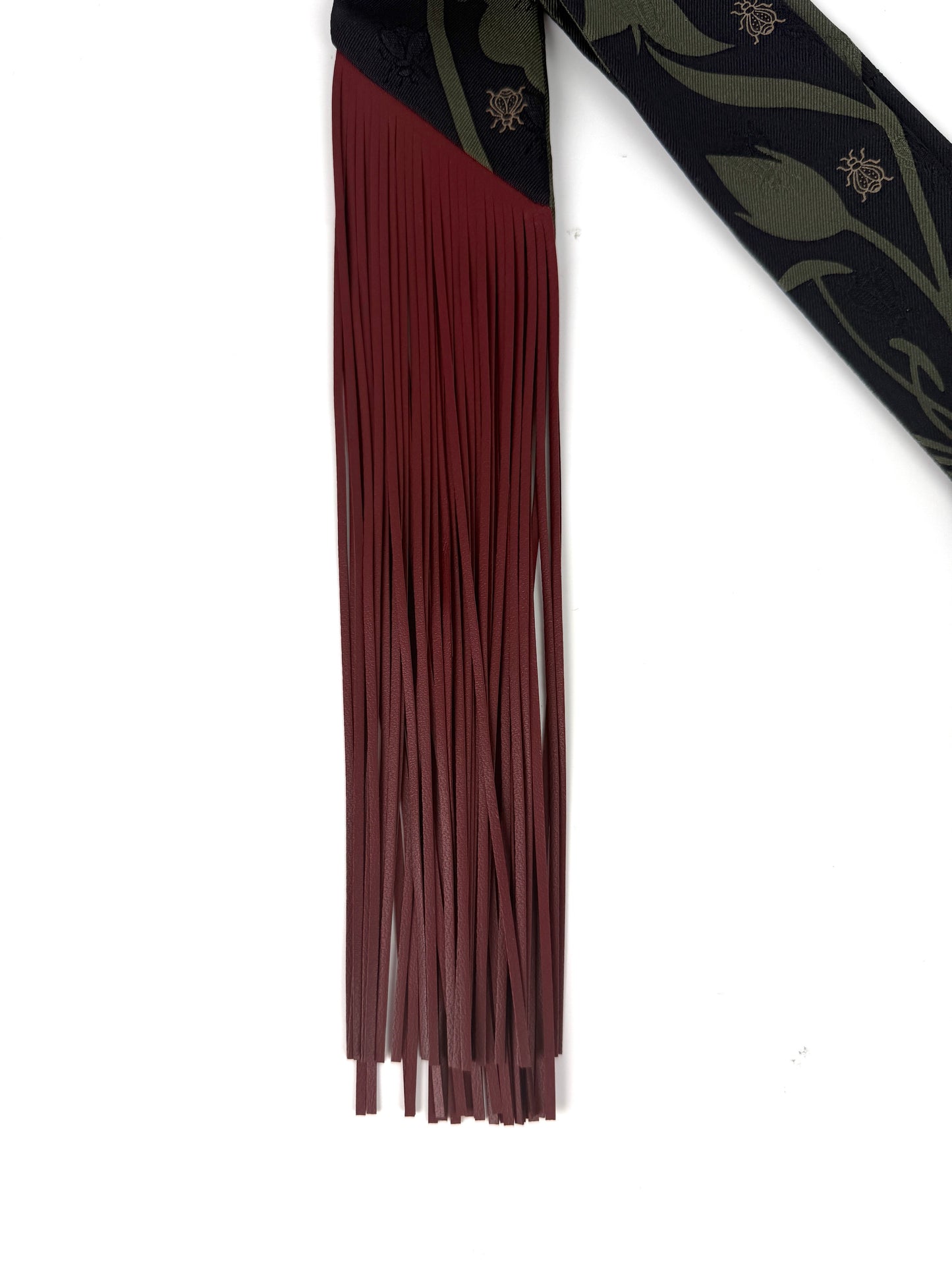 New HERMES Silk Calfskin Leather Rouge H Bouquet Final Abeille Fringed Twilly Scarf