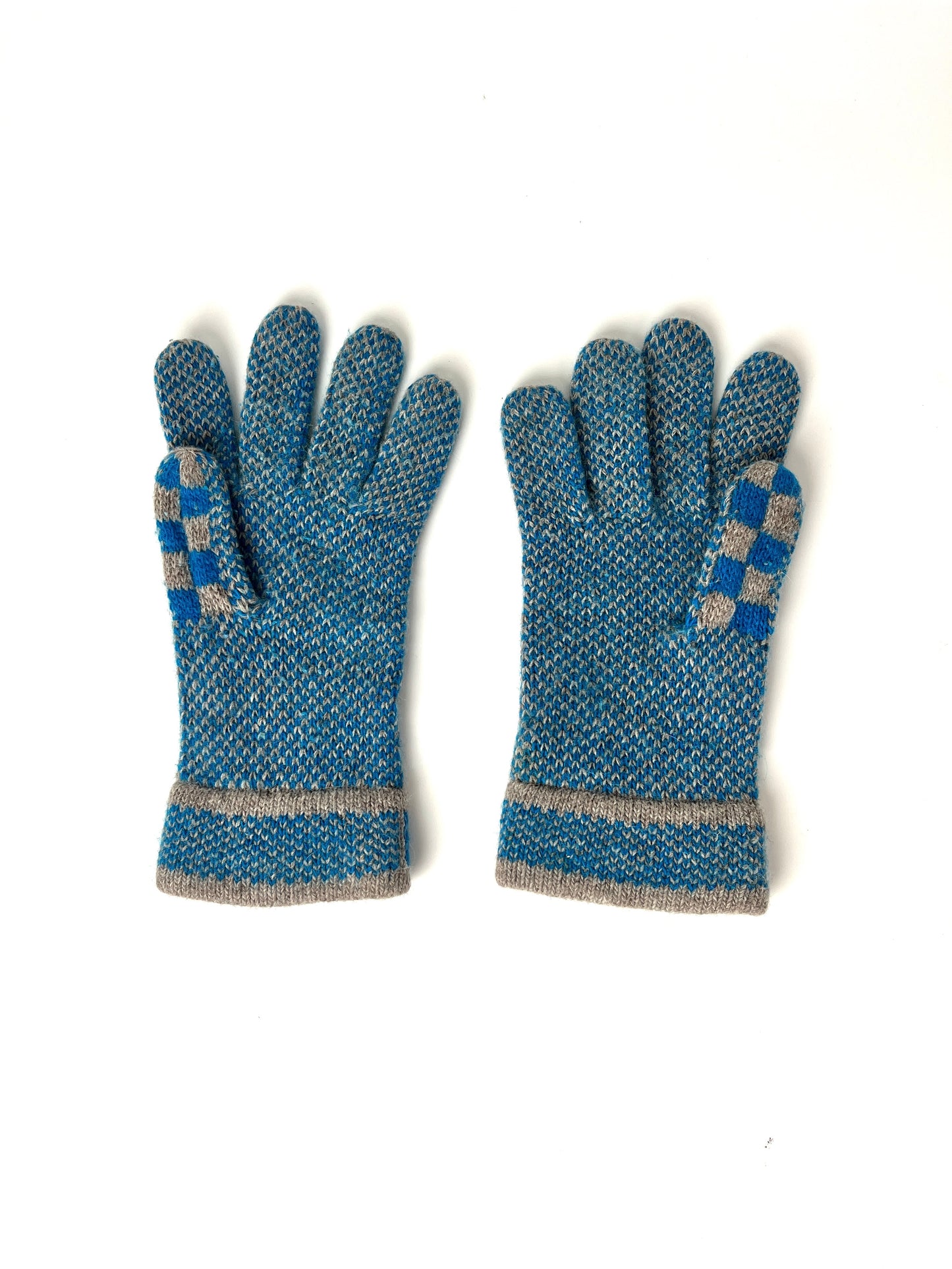 FENDI FF Logo Knit Wool Gloves Gray Blue