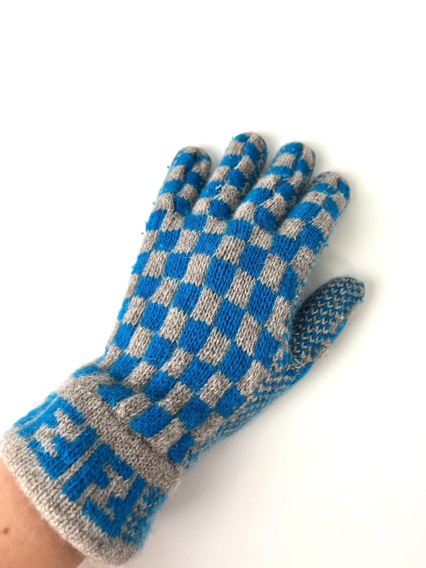 FENDI FF Logo Knit Wool Gloves Gray Blue