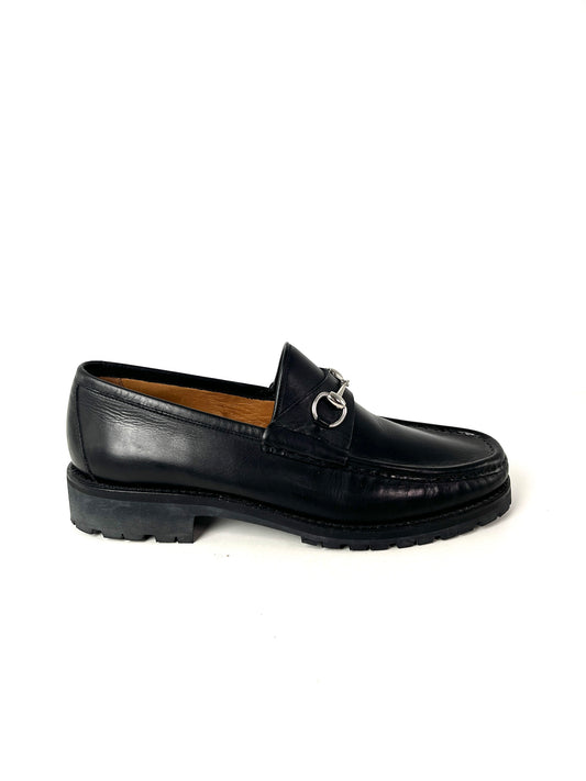 GUCCI Men’s Black Horsebit Leather Round Toe Loafers 11