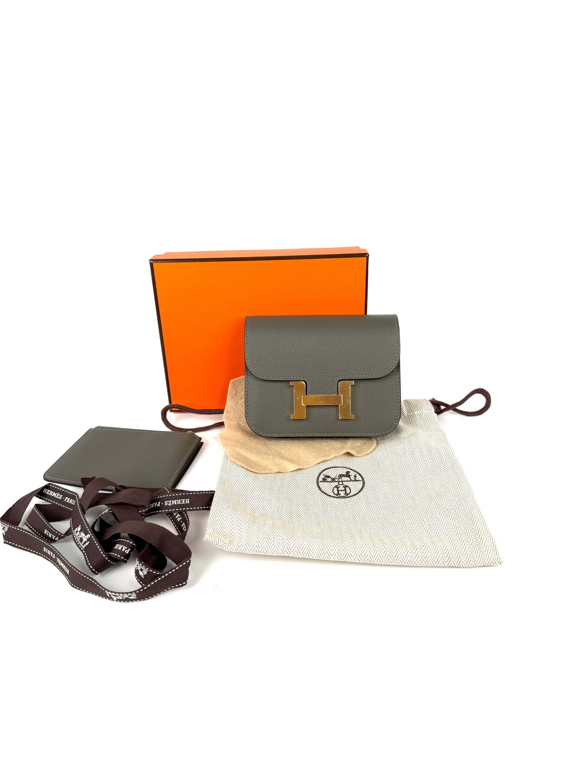 New HERMES Constance Slim Compact Gris Meyer Wallet Belt Bag