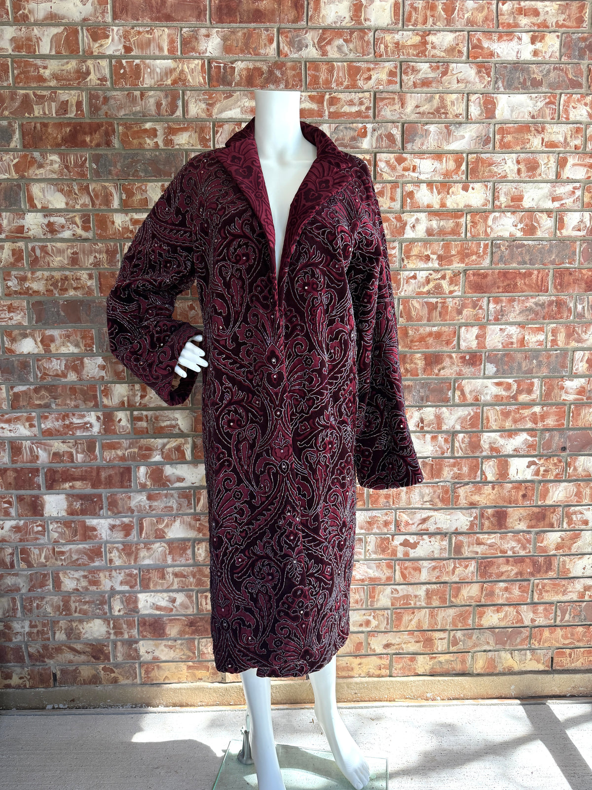 Dolce & Gabbana Vintage Embroidered Burgundy Red Duster Coat Robe 42