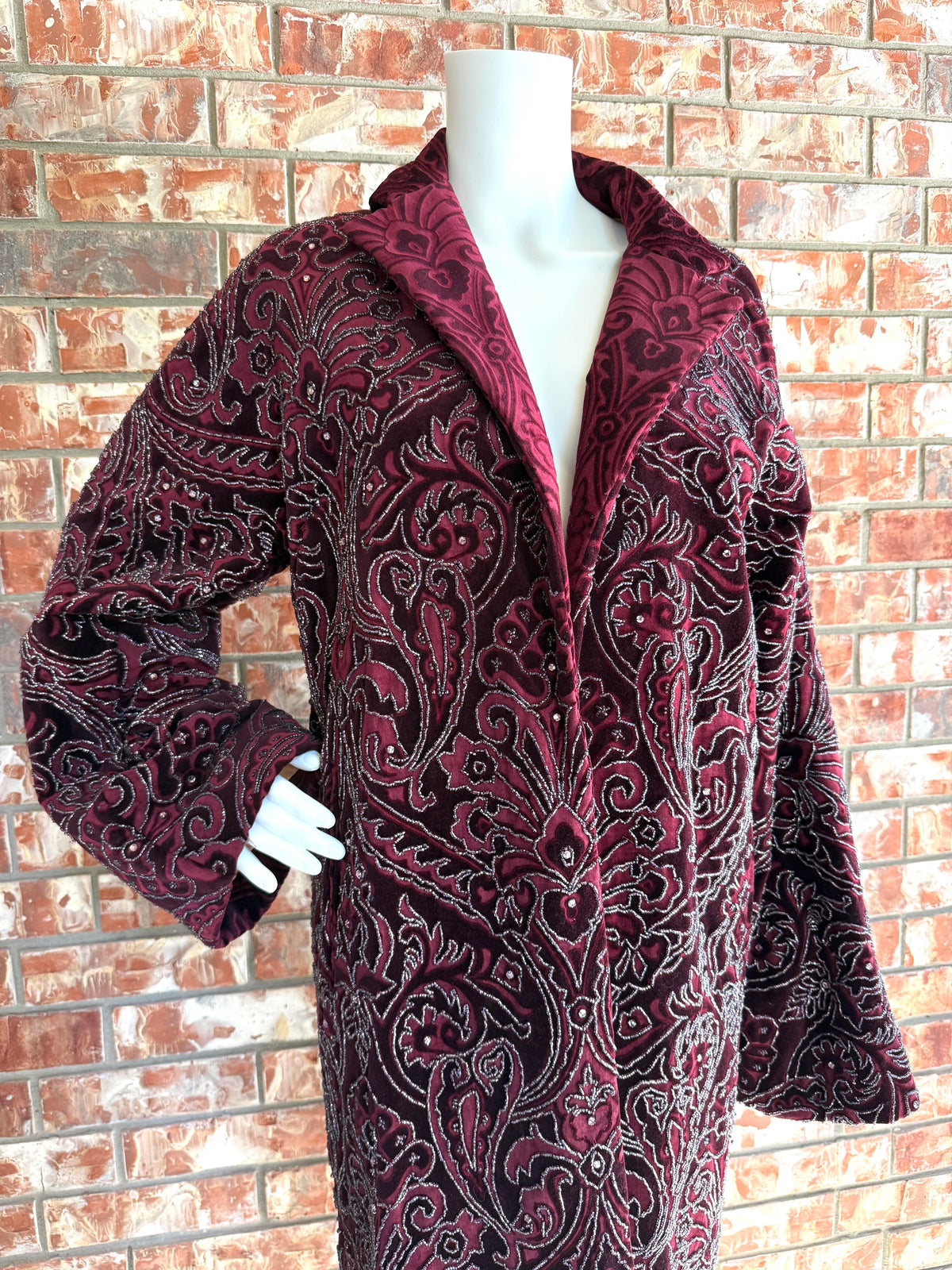 Dolce & Gabbana Vintage Embroidered Burgundy Red Duster Coat Robe 42