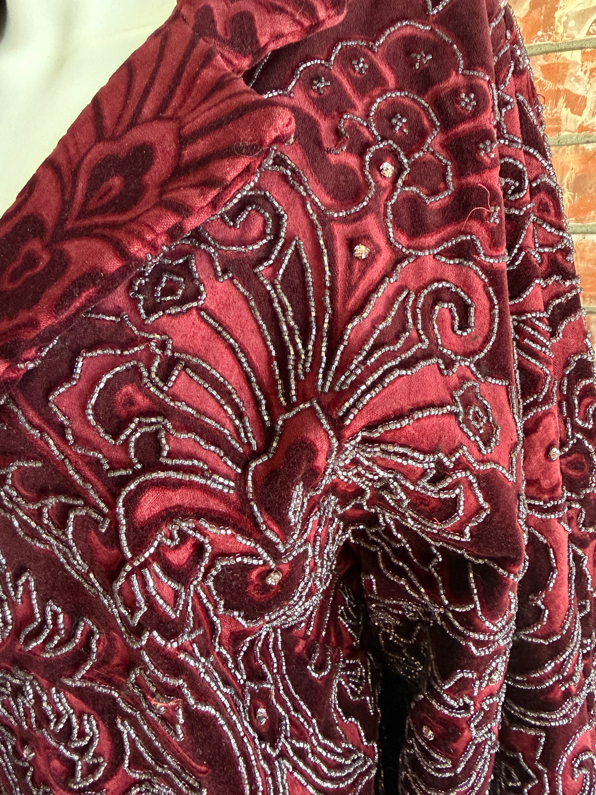 Dolce & Gabbana Vintage Embroidered Burgundy Red Duster Coat Robe 42