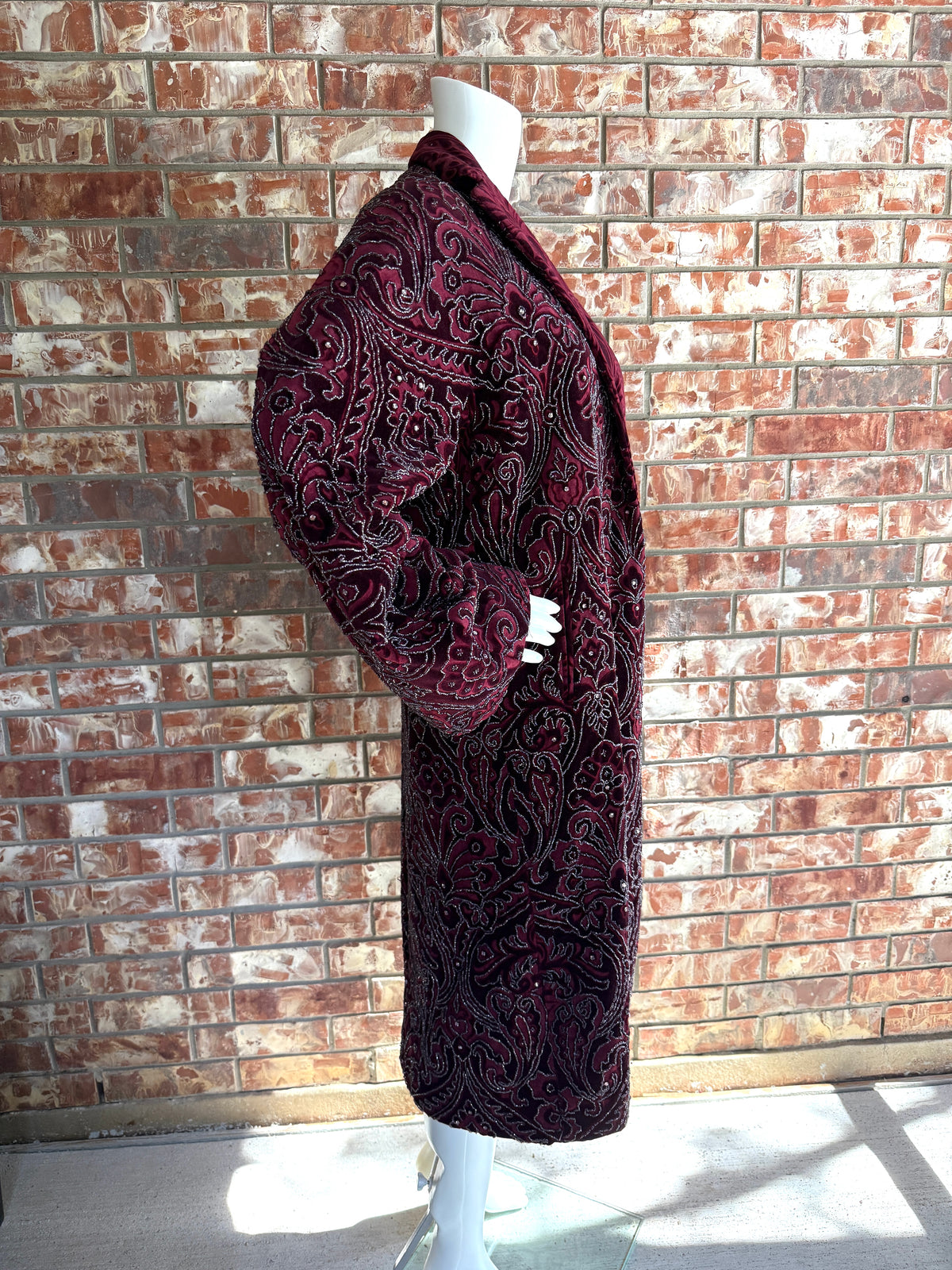 Dolce & Gabbana Vintage Embroidered Burgundy Red Duster Coat Robe 42