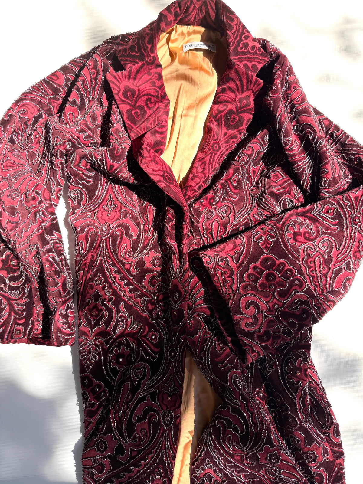 Dolce & Gabbana Vintage Embroidered Burgundy Red Duster Coat Robe 42