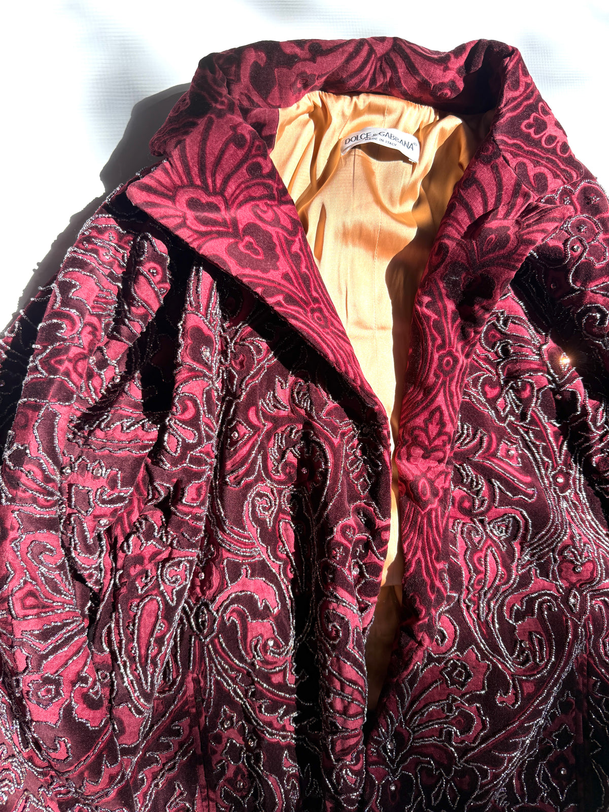 Dolce & Gabbana Vintage Embroidered Burgundy Red Duster Coat Robe 42