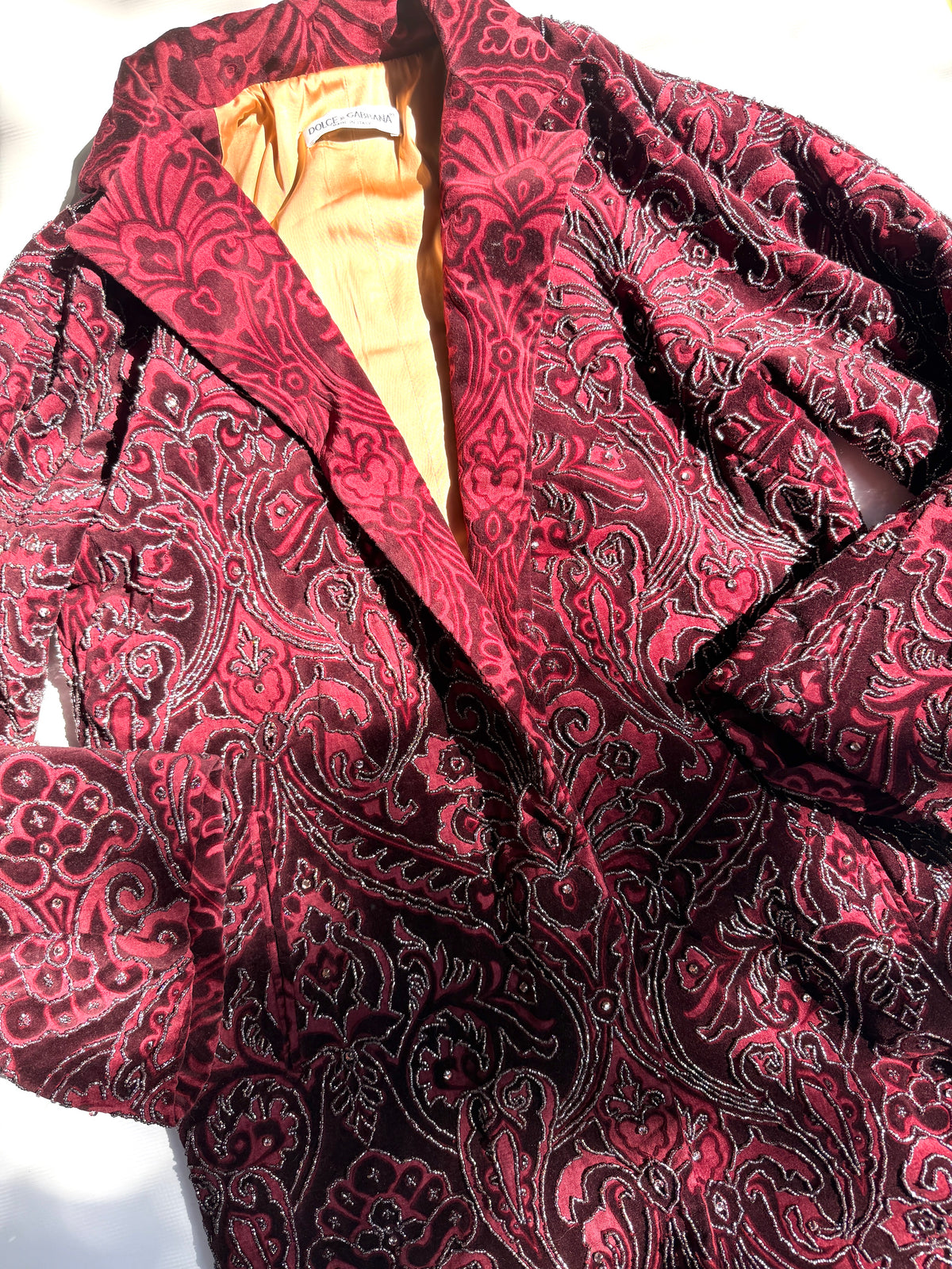 Dolce & Gabbana Vintage Embroidered Burgundy Red Duster Coat Robe 42