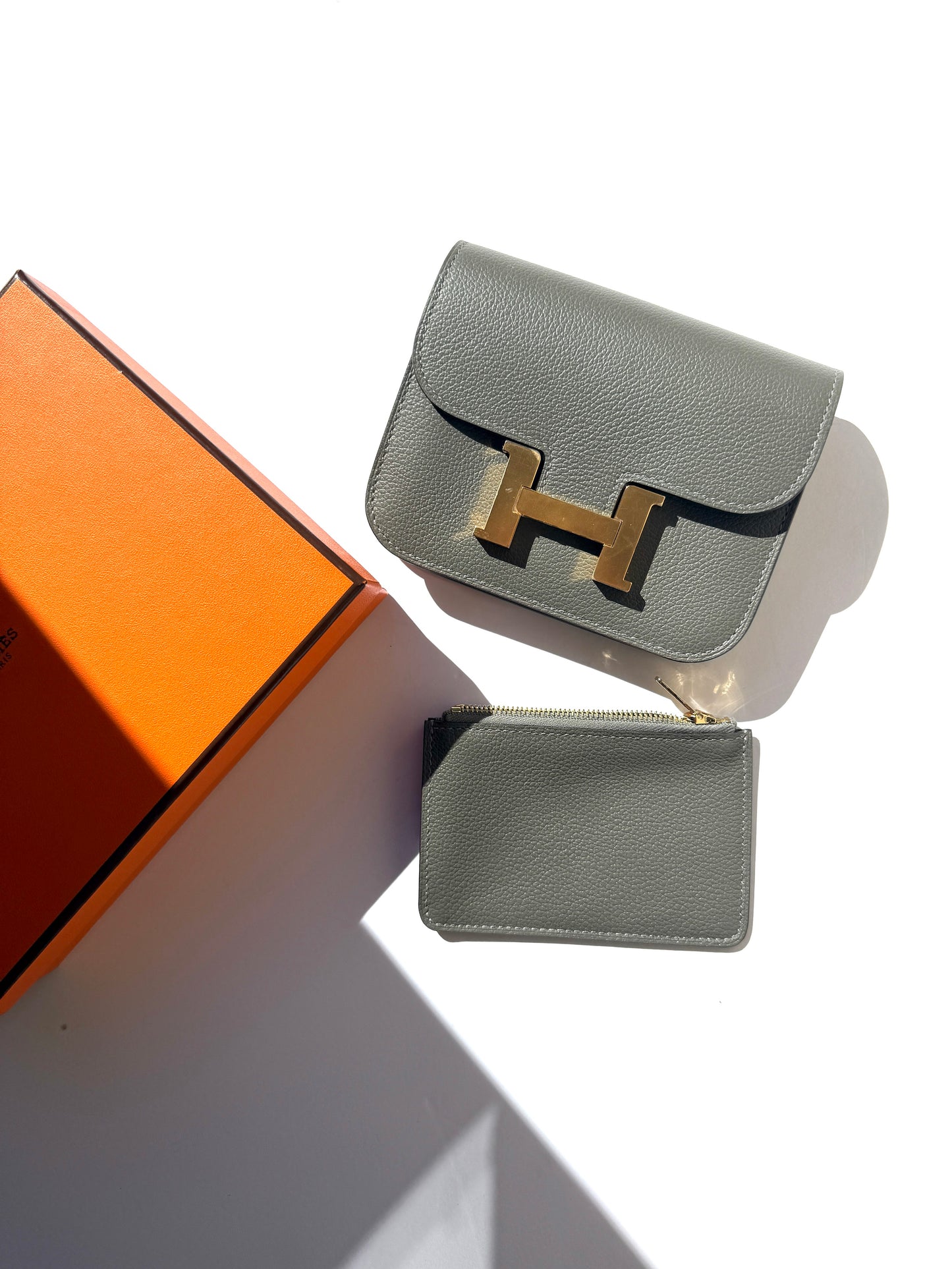 New HERMES Constance Slim Compact Gris Meyer Wallet Belt Bag
