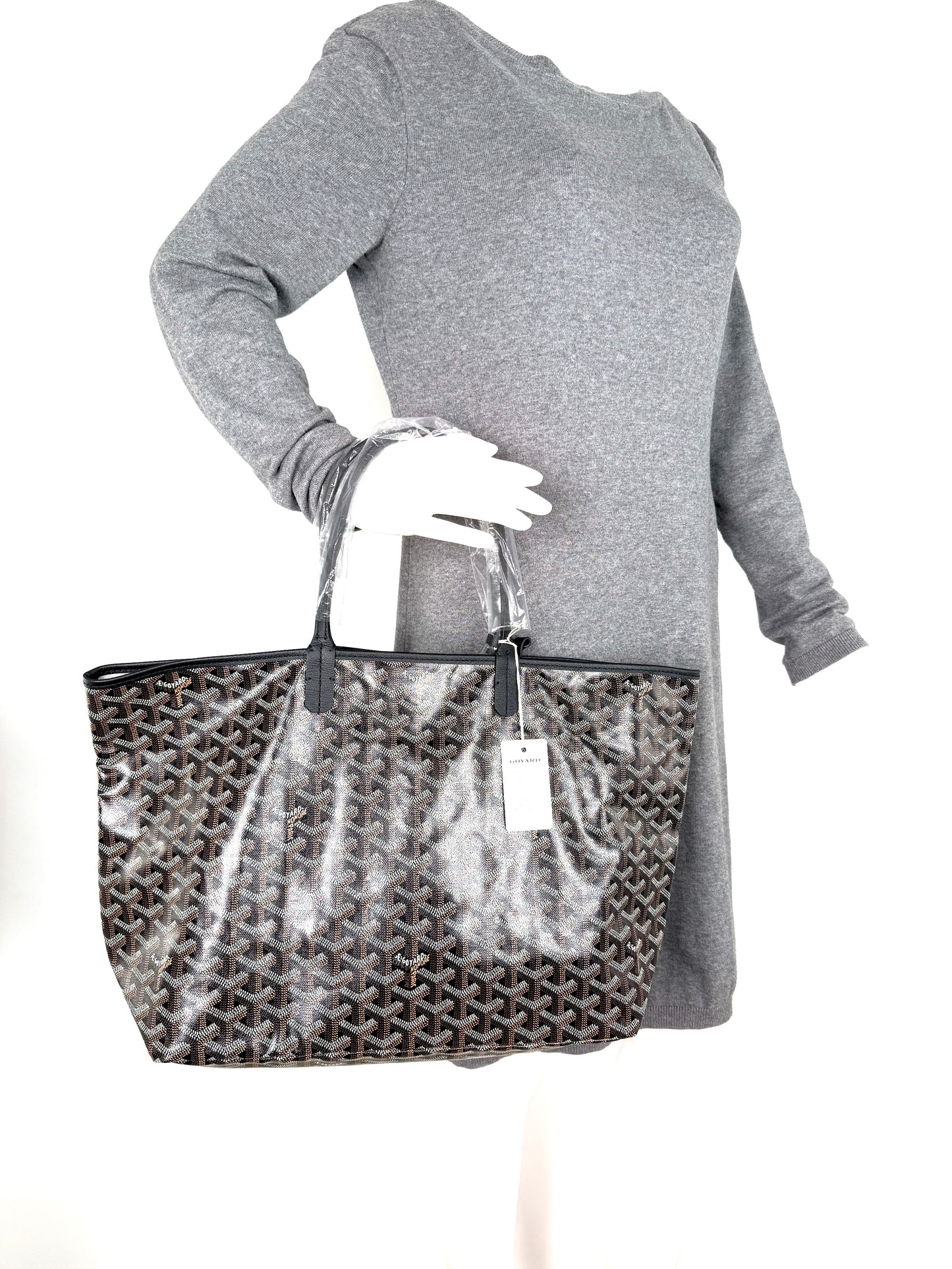 New GOYARD Goyardine Saint Louis PM Black Tote Bag with Pouch