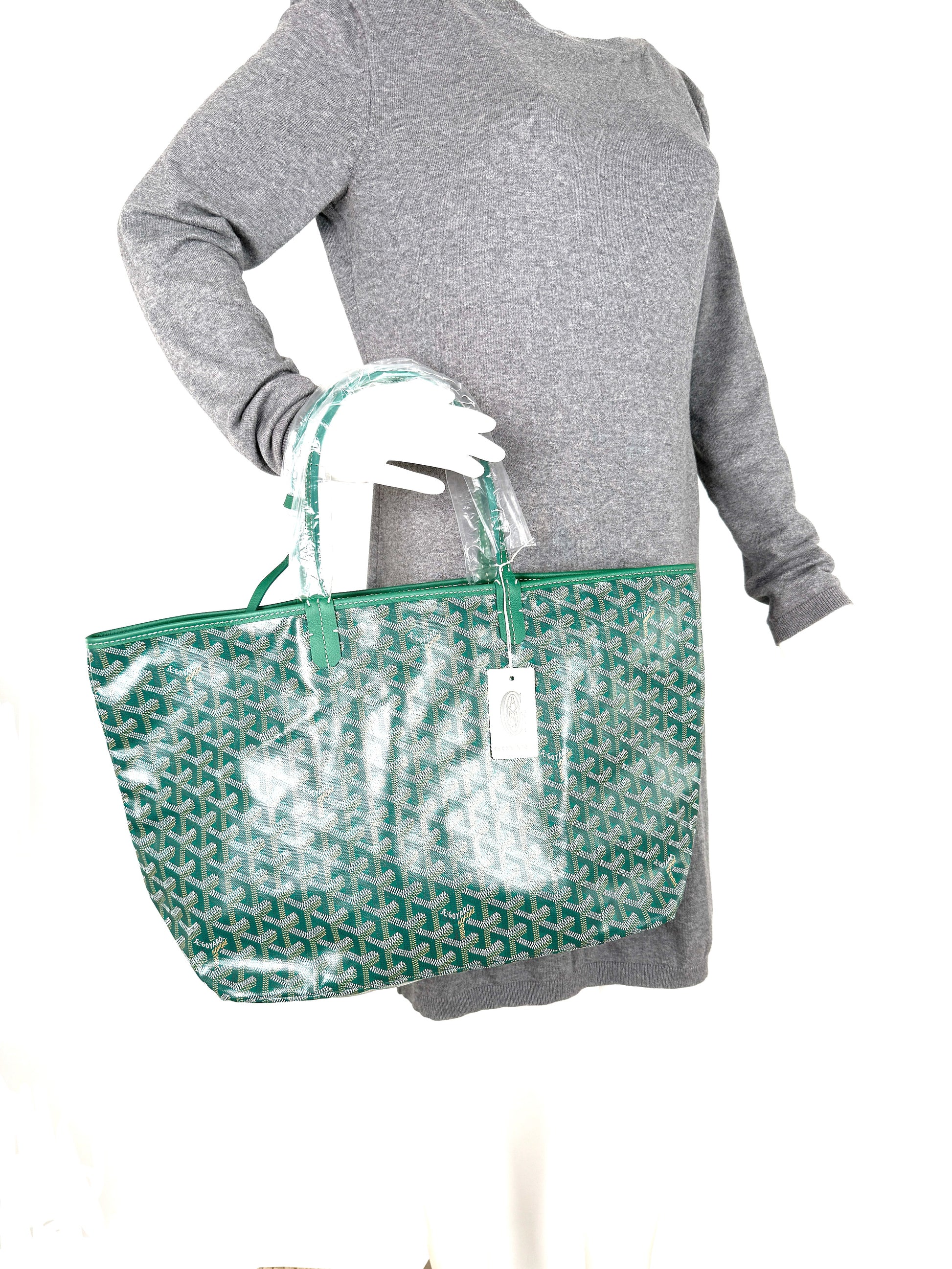 New GOYARD Goyardine Saint Louis PM Green Tote Bag with Pouch