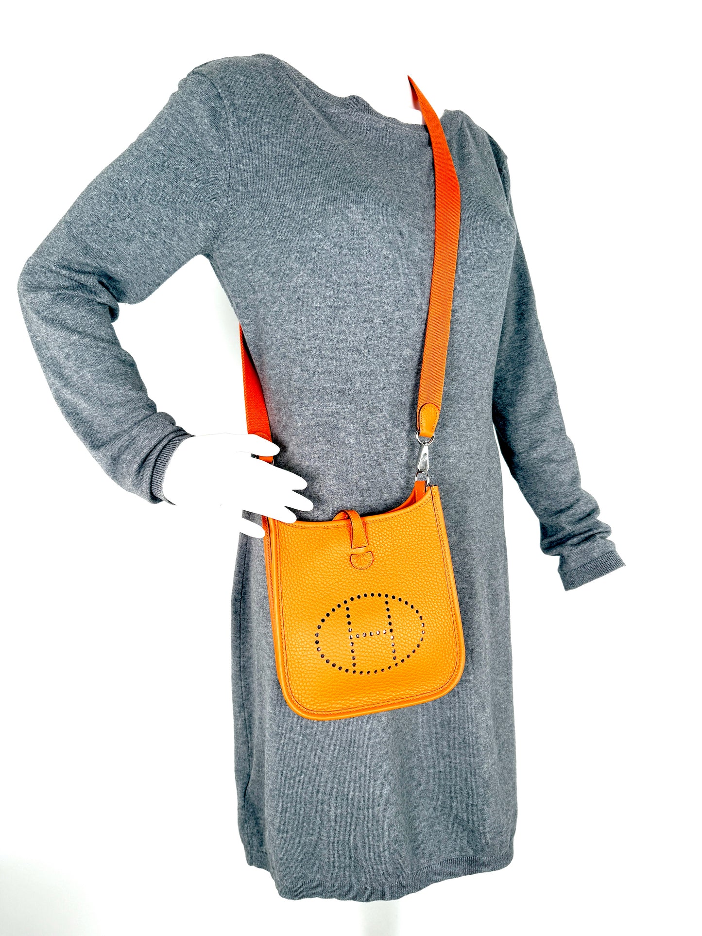 New HERMES Mini Evelyne TPM 16 Orange Leather 2025 Crossbody Bag 