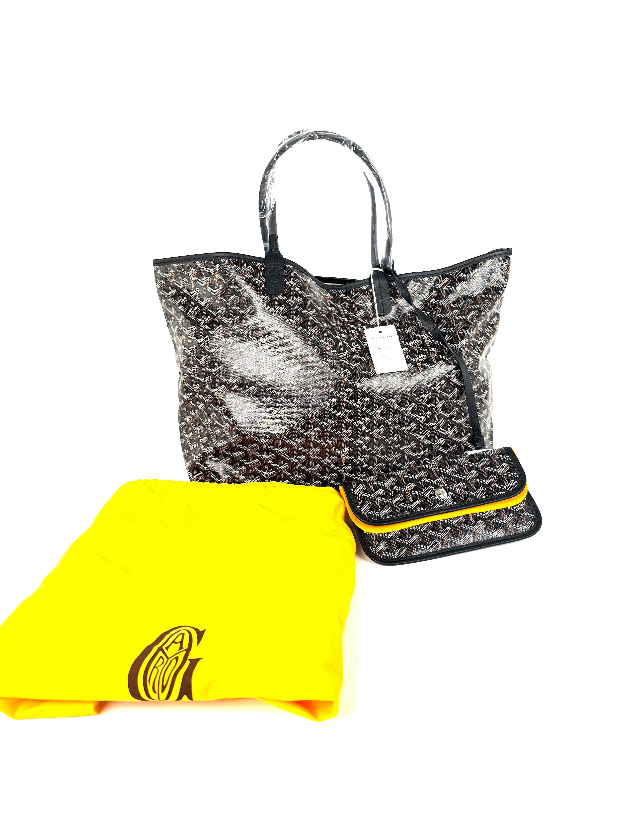New GOYARD Goyardine Saint Louis PM Black Tote Bag with Pouch
