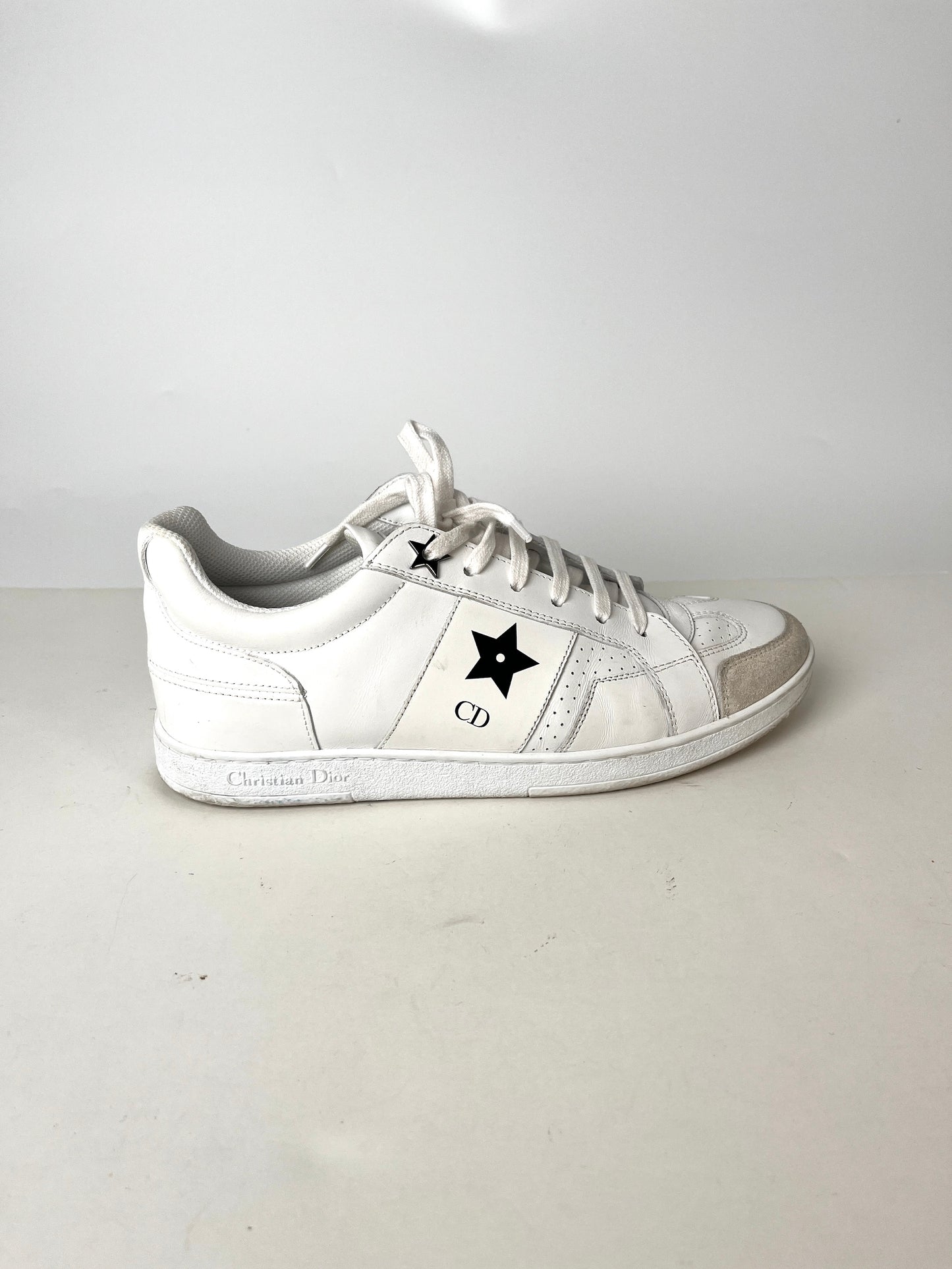 CHRISTIAN DIOR Star White Black Leather Sneakers 37 6.5