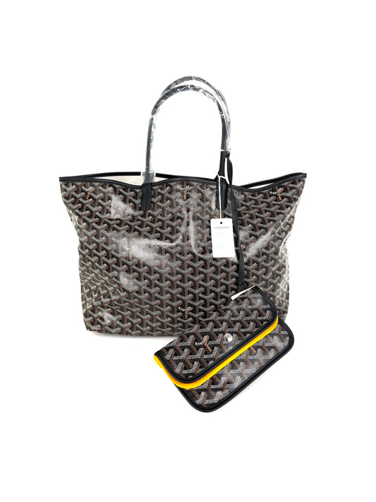 New GOYARD Goyardine Saint Louis PM Black Tote Bag with Pouch