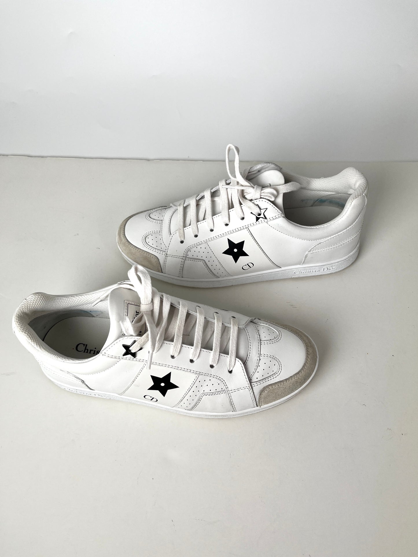 CHRISTIAN DIOR Star White Black Leather Sneakers 37 6.5