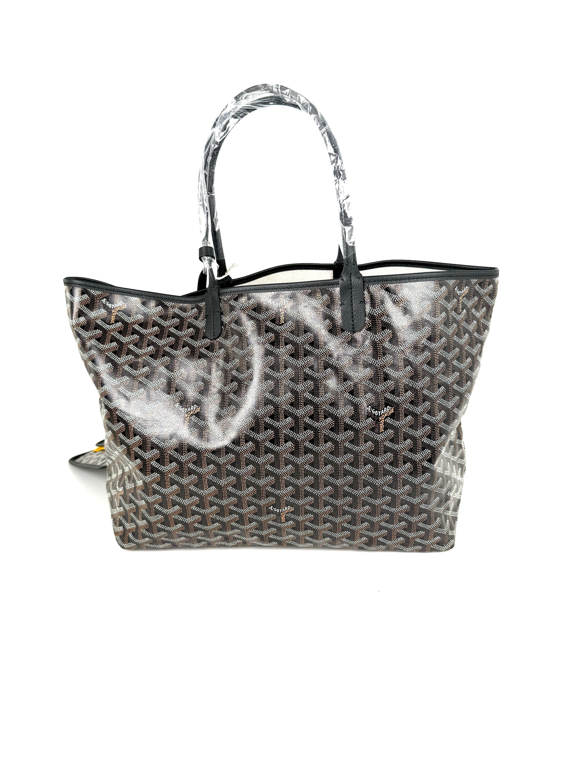 New GOYARD Goyardine Saint Louis PM Black Tote Bag with Pouch