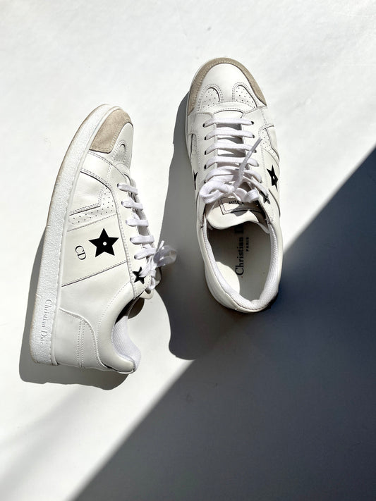 CHRISTIAN DIOR Star White Black Leather Sneakers 37 6.5