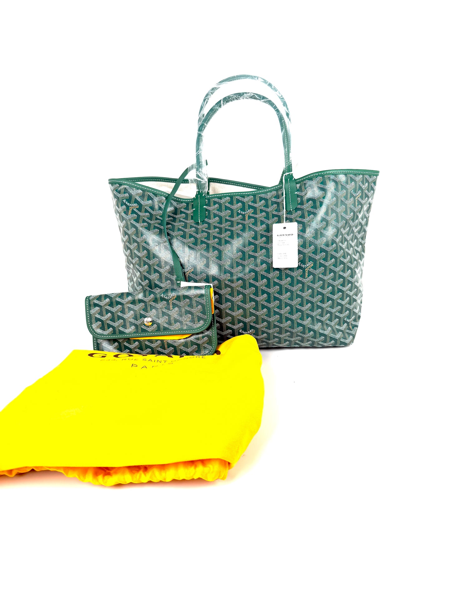 New GOYARD Goyardine Saint Louis PM Green Tote Bag with Pouch