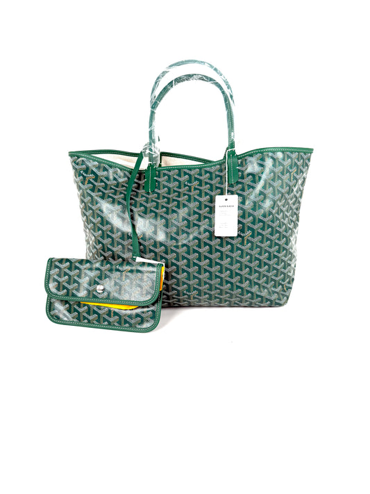 New GOYARD Goyardine Saint Louis PM Green Tote Bag with Pouch