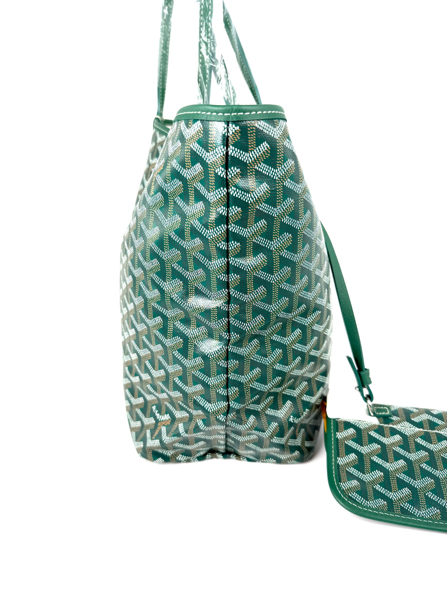 New GOYARD Goyardine Saint Louis PM Green Tote Bag with Pouch