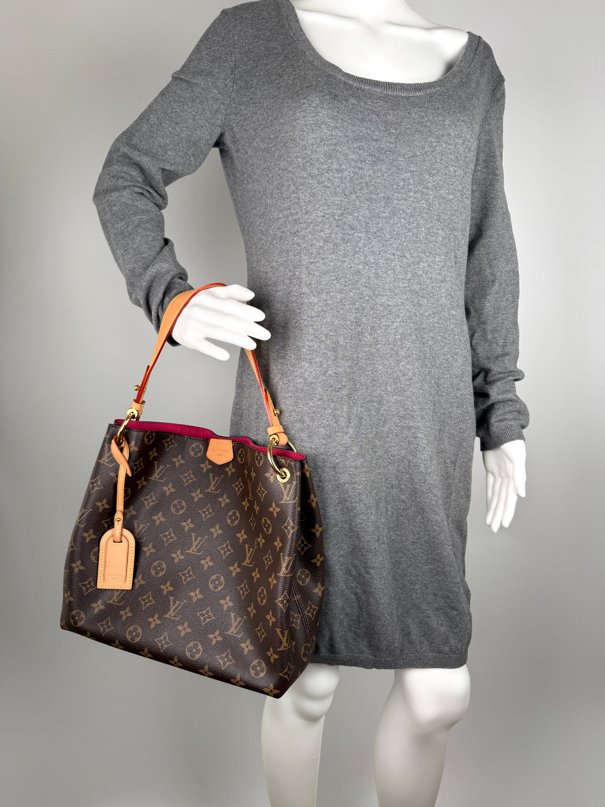 Louis Vuitton Graceful PM Hobo Monogram Brown Pink Canvas Shoulder Hobo Bag