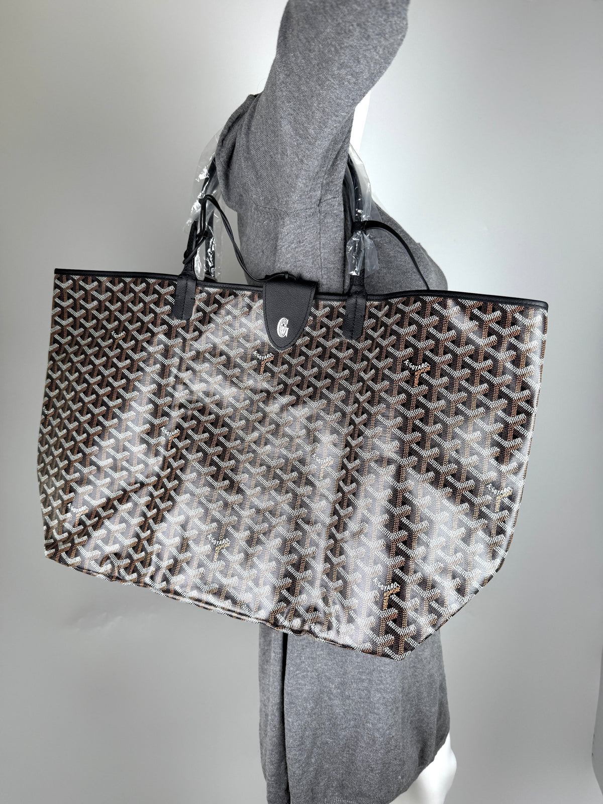 GOYARD Goyardine Saint Louis GM Black Tote Bag with Pouch New