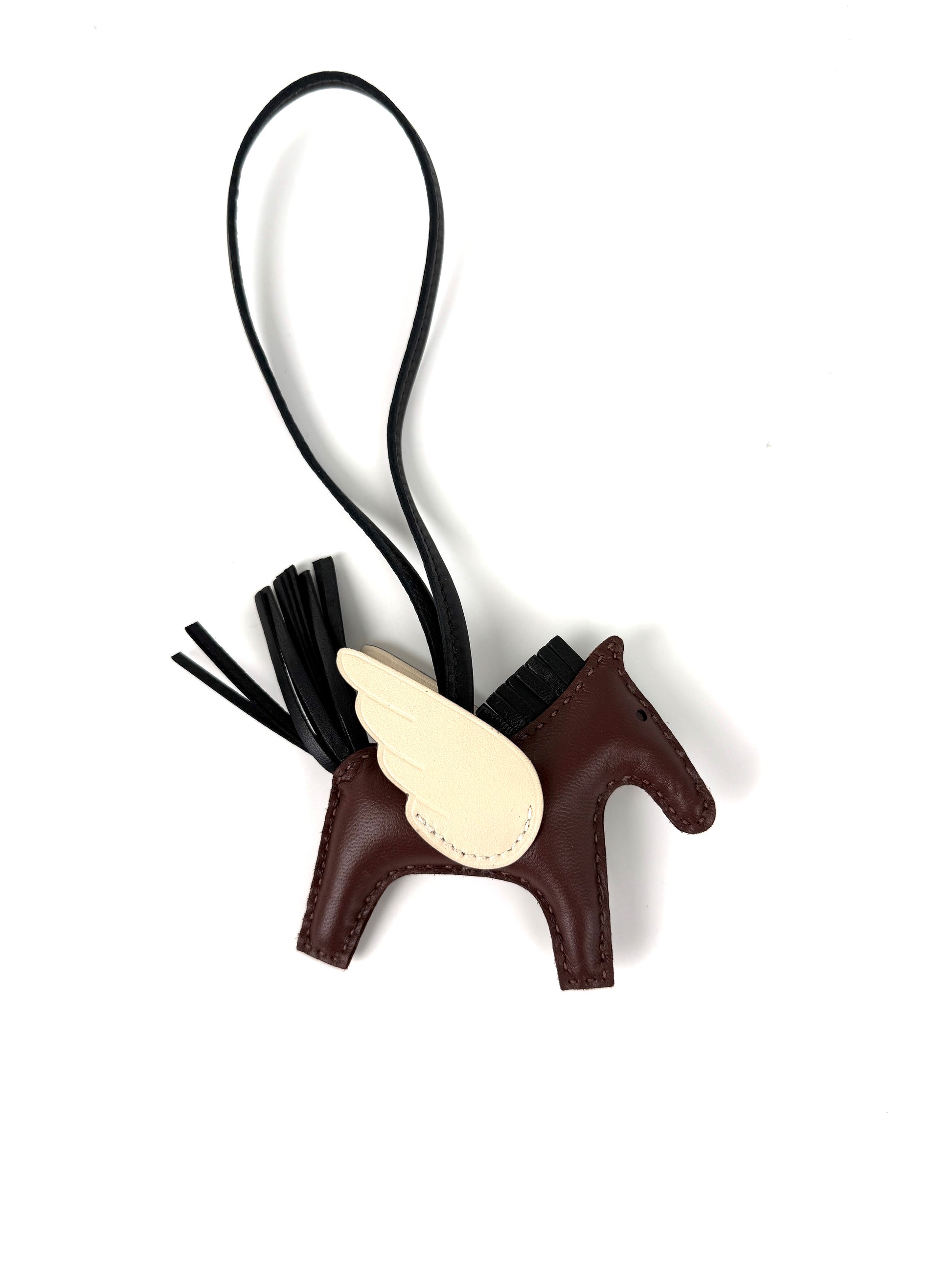 New Hermes Pegasus Rodeo Terre Noir Craie Milo Lambskin PM Bag Charm 